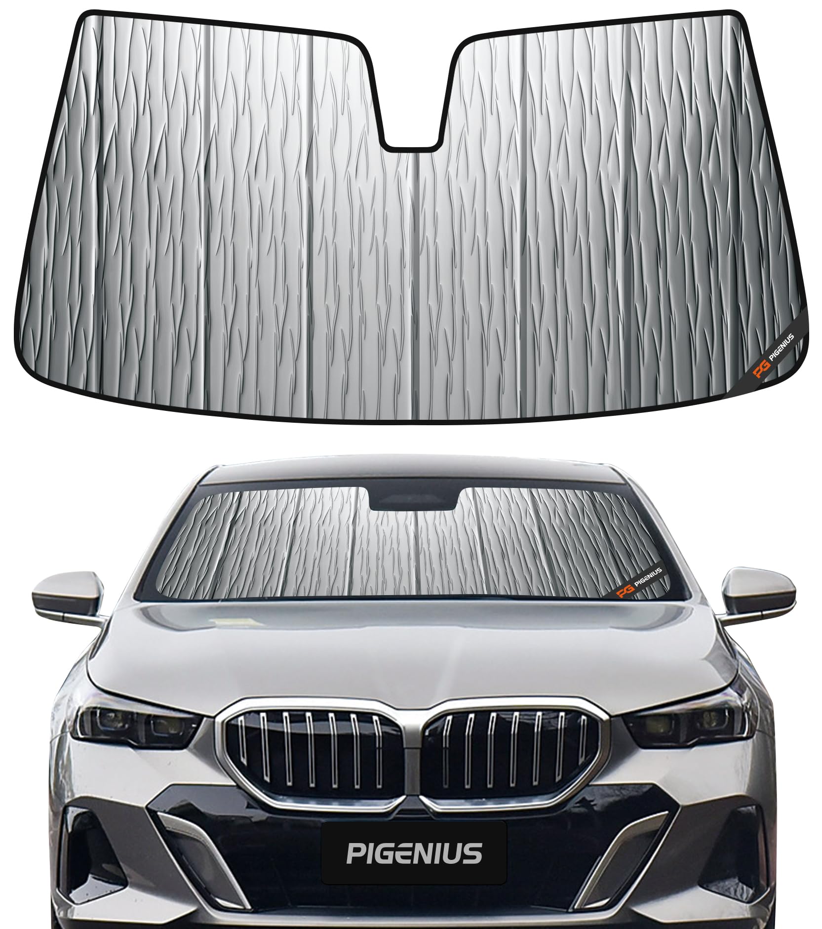 Pigenius Windshield Sunshade for BMW 5 Series 2011-2016 (Chassis F10) 528i 535i 550i, Reversible Silver/Black