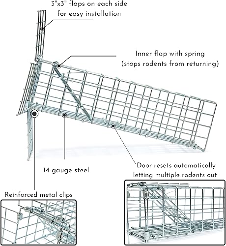 Miniatura 7 de Excluder Trampa unidireccional para ardillas y roedores, controla ratones, ratas, murciélagos, ardillas y más - Lana de malla de cobre fina incluida