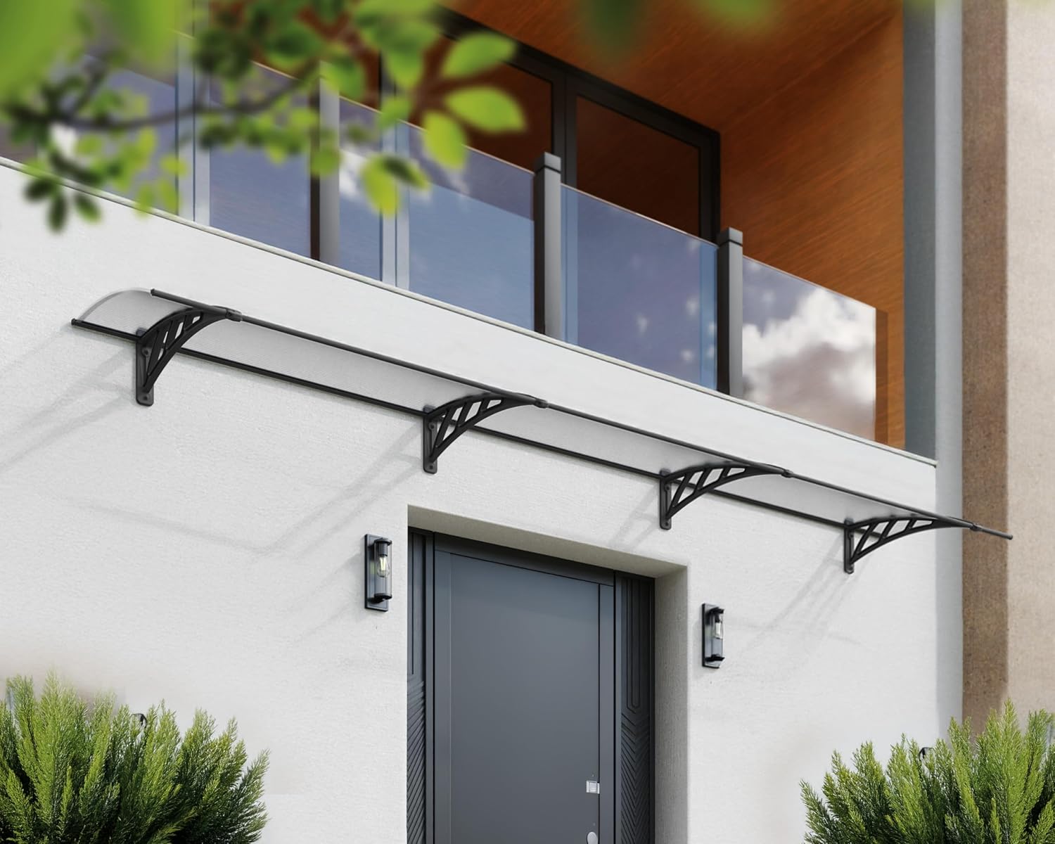 Palram - Canopia Neo 4050-13' x 3' Window & Door Awning for Door Entrance, High-End Polycarbonate Patio Canopy with Clear Panels, UV Protection, Modern Gray Metal Frame, Weather Resistant Overhang