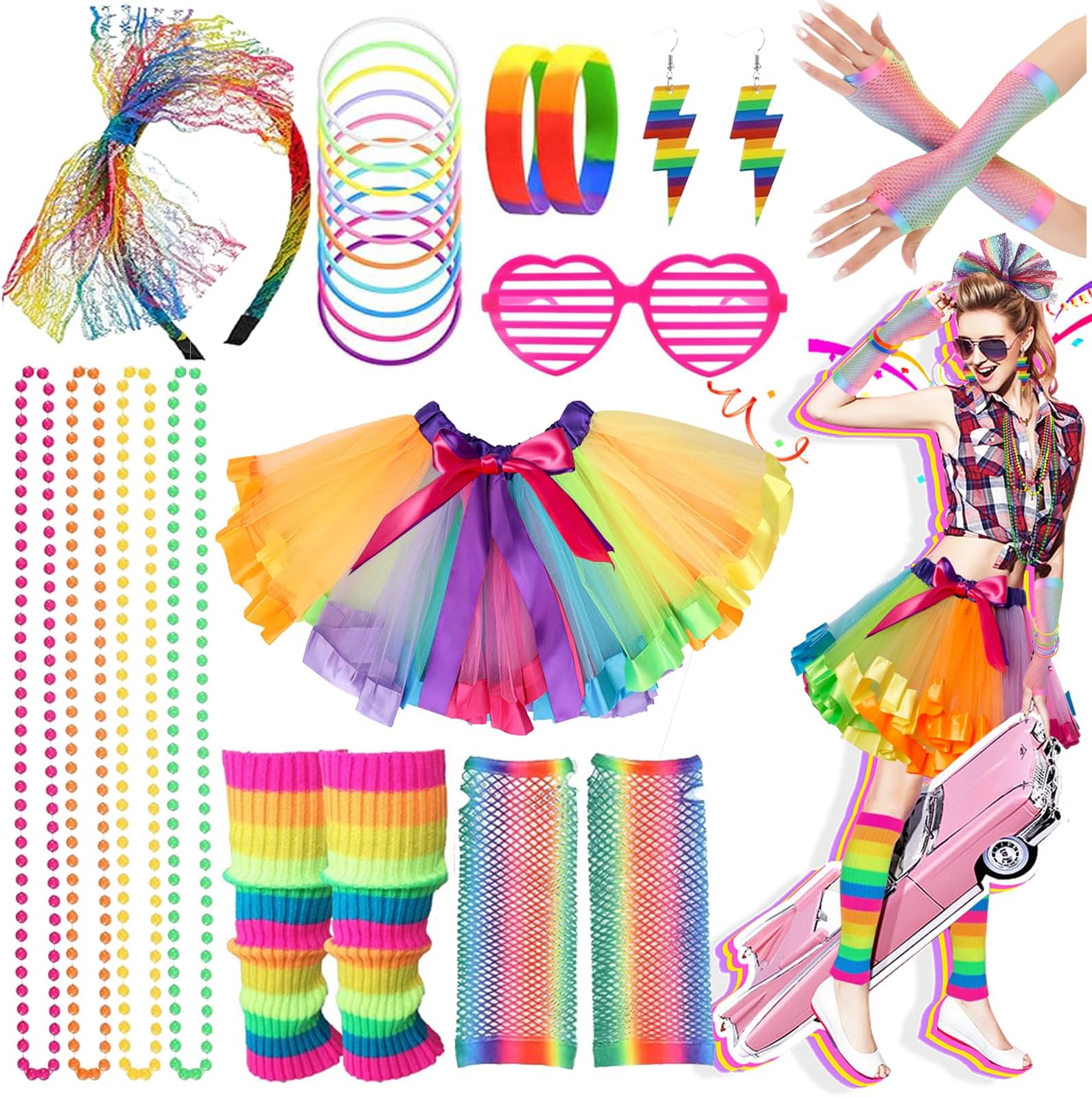 Rainbow 80s Fancy Dress Accessories