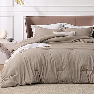 Bedsure Queen Comforter Set Kids - Khaki Queen Size Comforter, Soft Bedding for All Seasons, Cationic Dyed Bedding Set, 3 Pieces, 1 Comforter (90