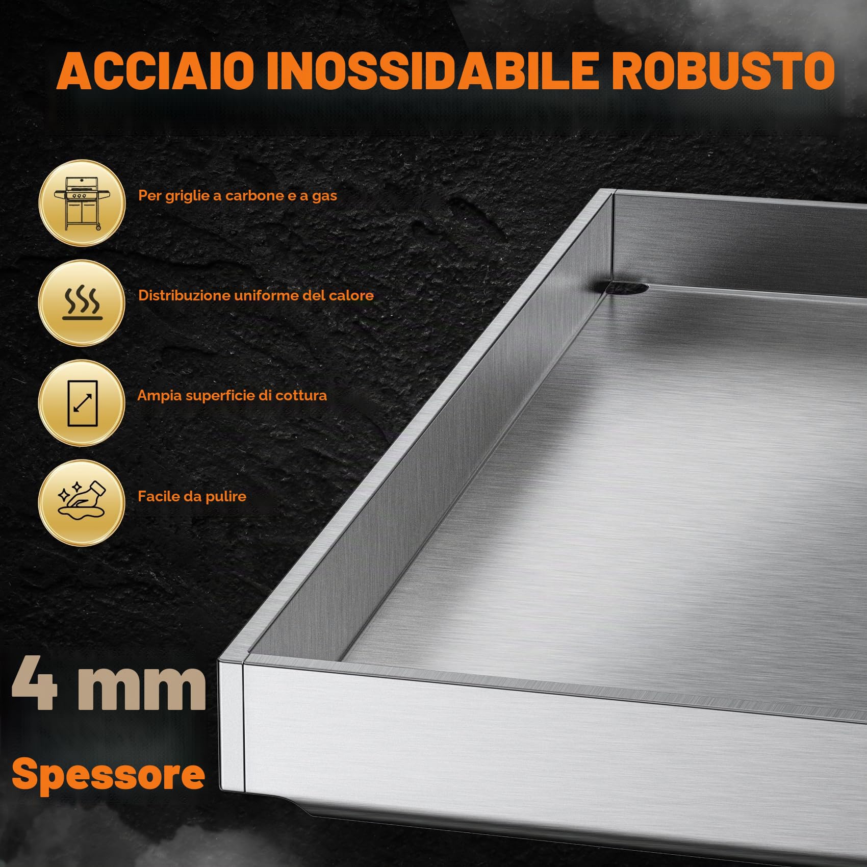Onlyfire Piastra per Grill in Acciaio Inox con 1 Raschietto per Barbecue e 1 Spatola per Piastra per BBQ a Carbone o a Gas, Accessori per Griglie, 40×30×2.5 cm