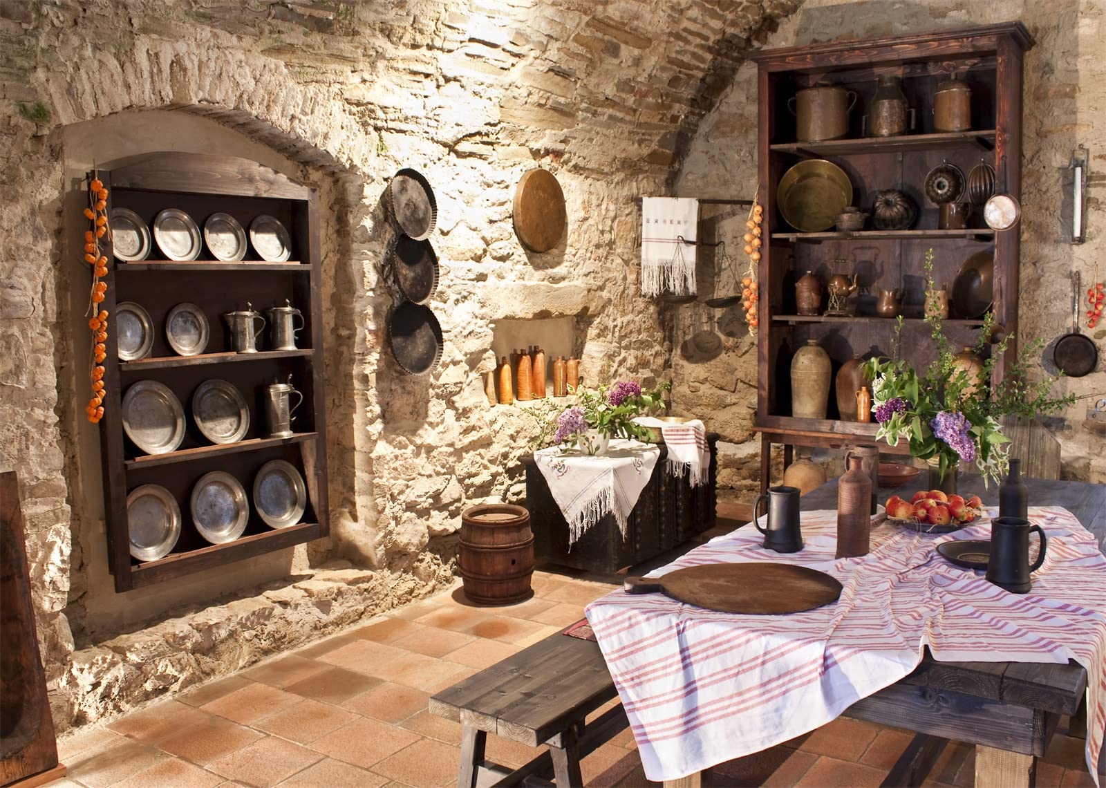 BELECO 3x2m Sfondo in tessuto per la vecchia cucina per la fotografia,muro di pietra antica,castello,interni della cucina,utensili da cucina,tavolo da pranzo,sfondo,ritratto,studio fotografico