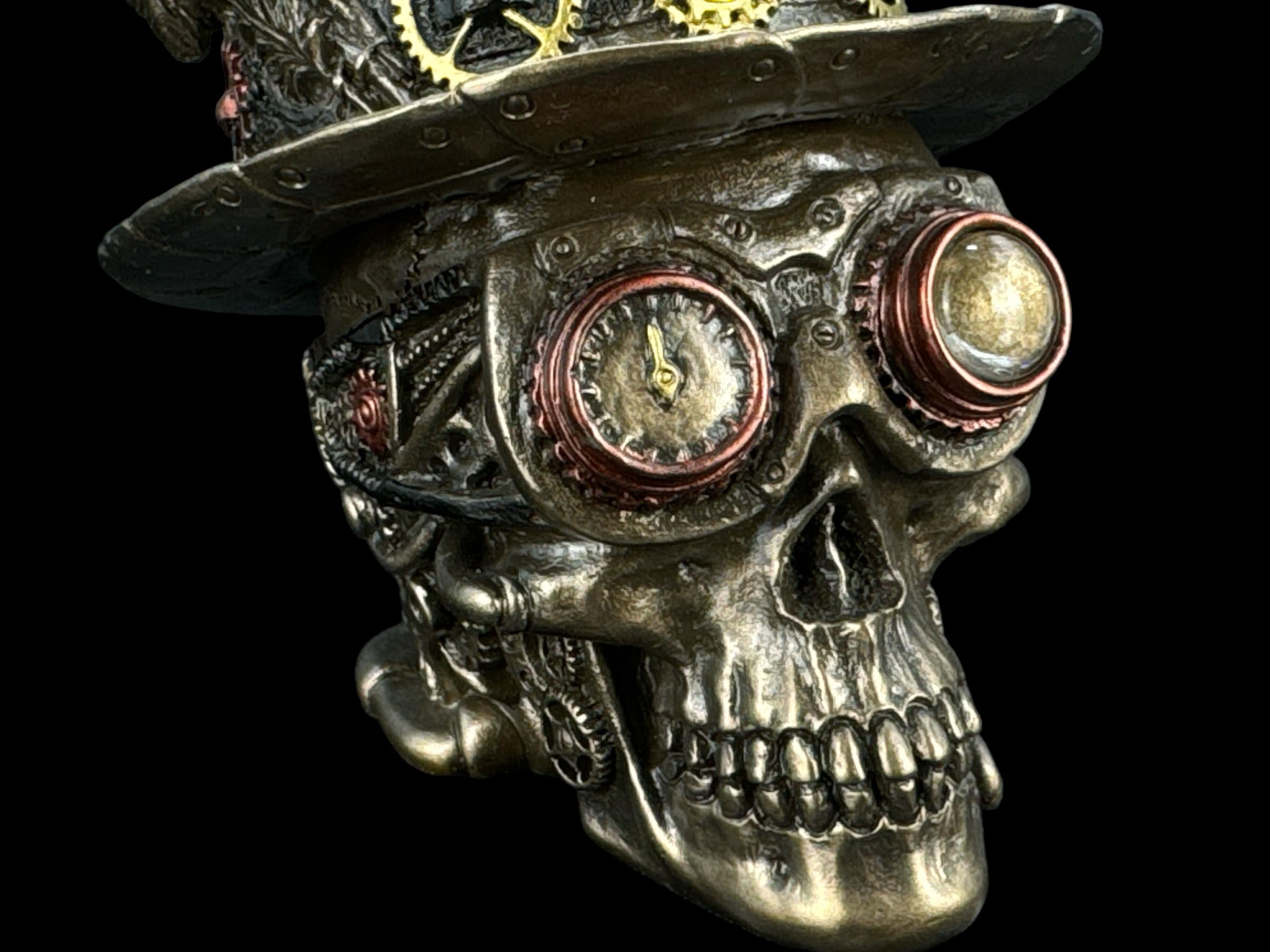 57 SPECIAL REPLICAS Statua Decorativa da Interno - Scultura in stile steampunk con teschio e cappello a cilindro - Scultura Moderna Design
