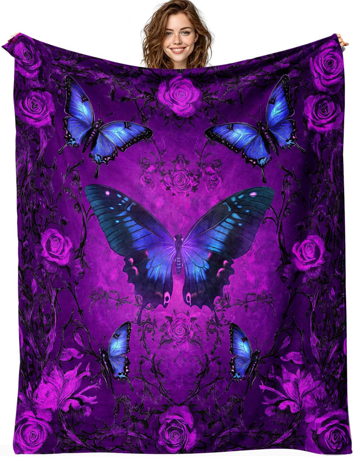 Butterfly Blanket Purple Butterfly Fleece Throw Blanket Super Soft Fuzzy Plush Cozy Warm Butterflies Decor Stuffed Bedding Blankets Gift for Boys Girls Men Women Kids & Adult 50"X40" - Image 2