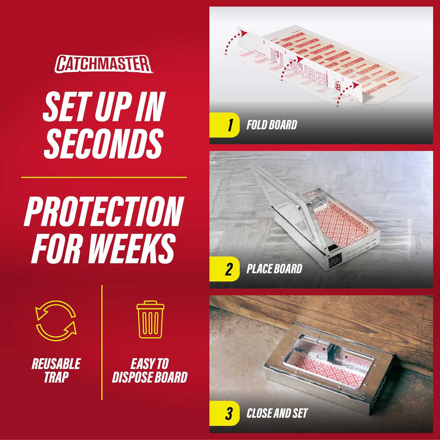 Catchmaster Multi-Catch Mouse Trap 3-Pack, Humane Mouse Traps Indoor for Home, Includes Replaceable Glue Board, Live Catch Pest Control for Garage & Shed