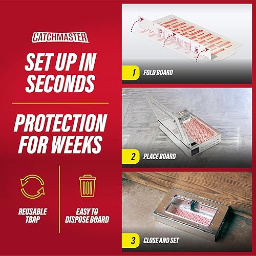Miniatura 3 de Trampa para ratones Catchmaster Multi-Catch, trampa para ratones humana para interiores para el hogar, incluye 1 tablero de pegamento reemplazable,