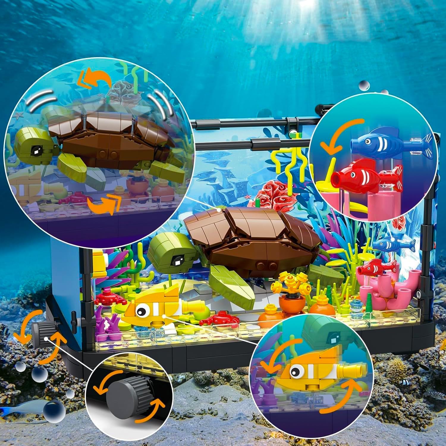 Pasyru Fish Tank Building Set, 753 Pcs Aquarium Turtles Building Set, Animal Marine Life Fish Tank Building Block Kit - Image 3