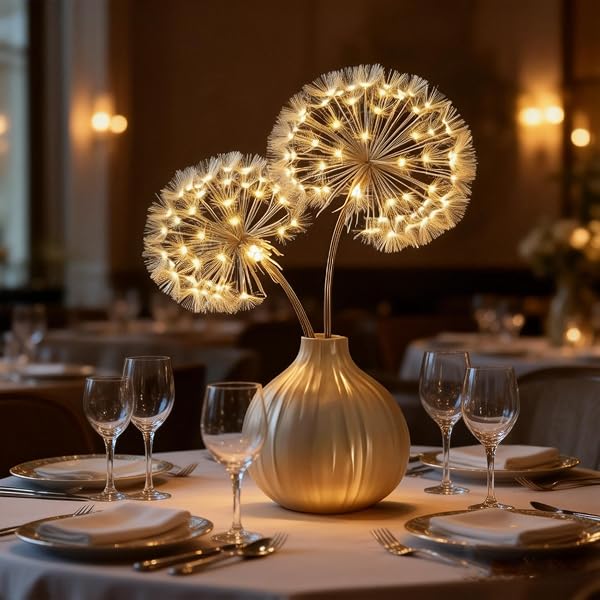 Blissful Bright Dandelions, Dandelion Lamp, Artificial Dandelion Branches with Lights, for Room Fireplace Table Christmas Decor (#2pc) - 2