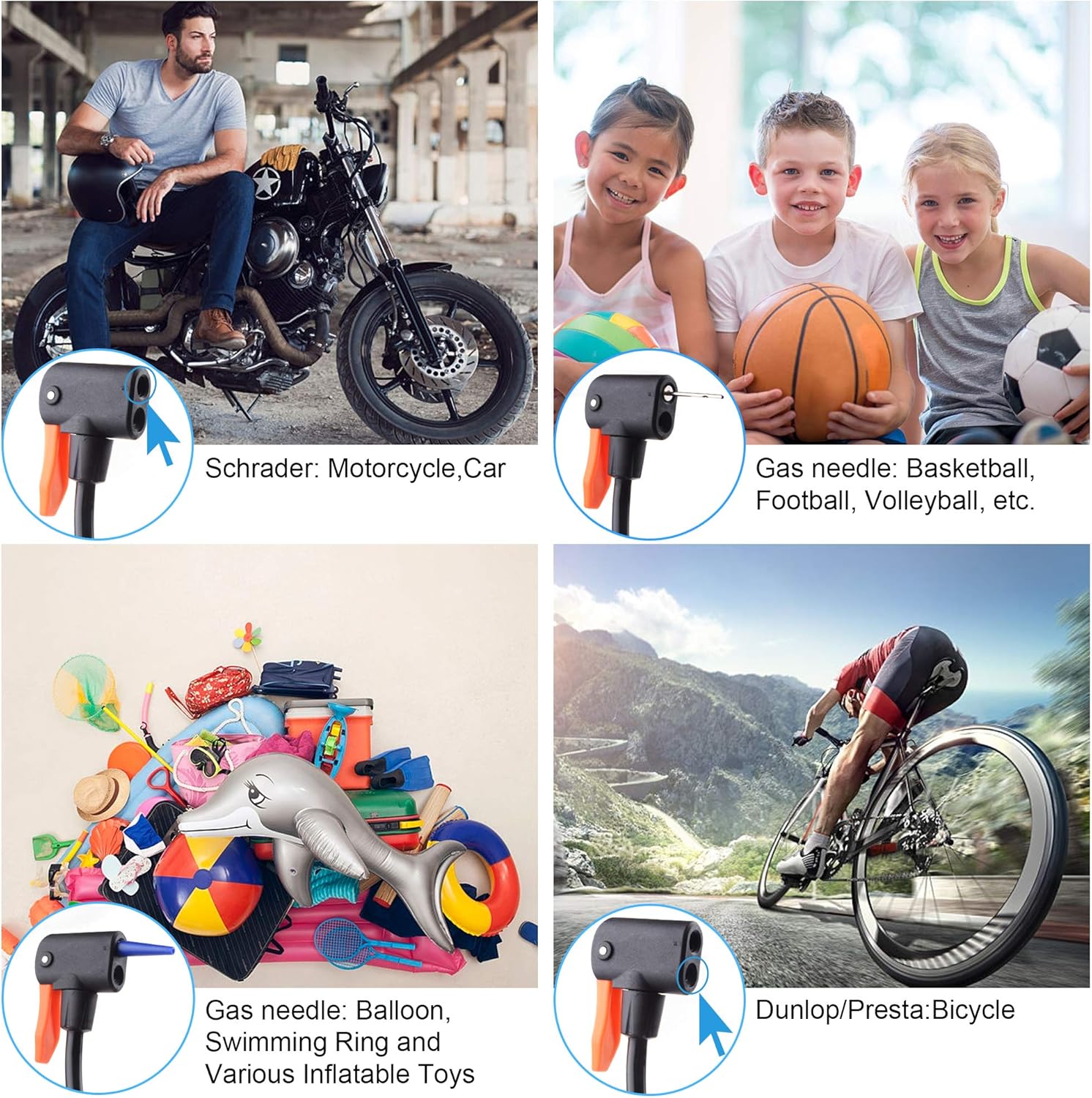 Bicycle Pump,Bike Ergonomic Pump with Gauge & Smart Valve Head,160 psi,Bike Tire Pump Glue less Puncture Kit for Mountain Bike,Car,Motorcycle,All Kinds of Sports Balls,Inflatables Air Toy(Blue): Sports & Outdoors