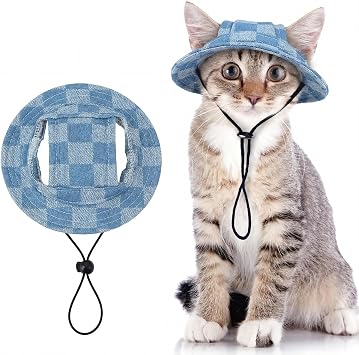 QBLEEV Cat Hats for Cats Only, Sphynx Hat with Ear Hole, Kitten Headwear Mini Sun Sombrero Caps, Summer Cat Cowboy Hats, Pet Chihuahua Sunscreen Baseball Outdoor Climbing Cap Birthday Party