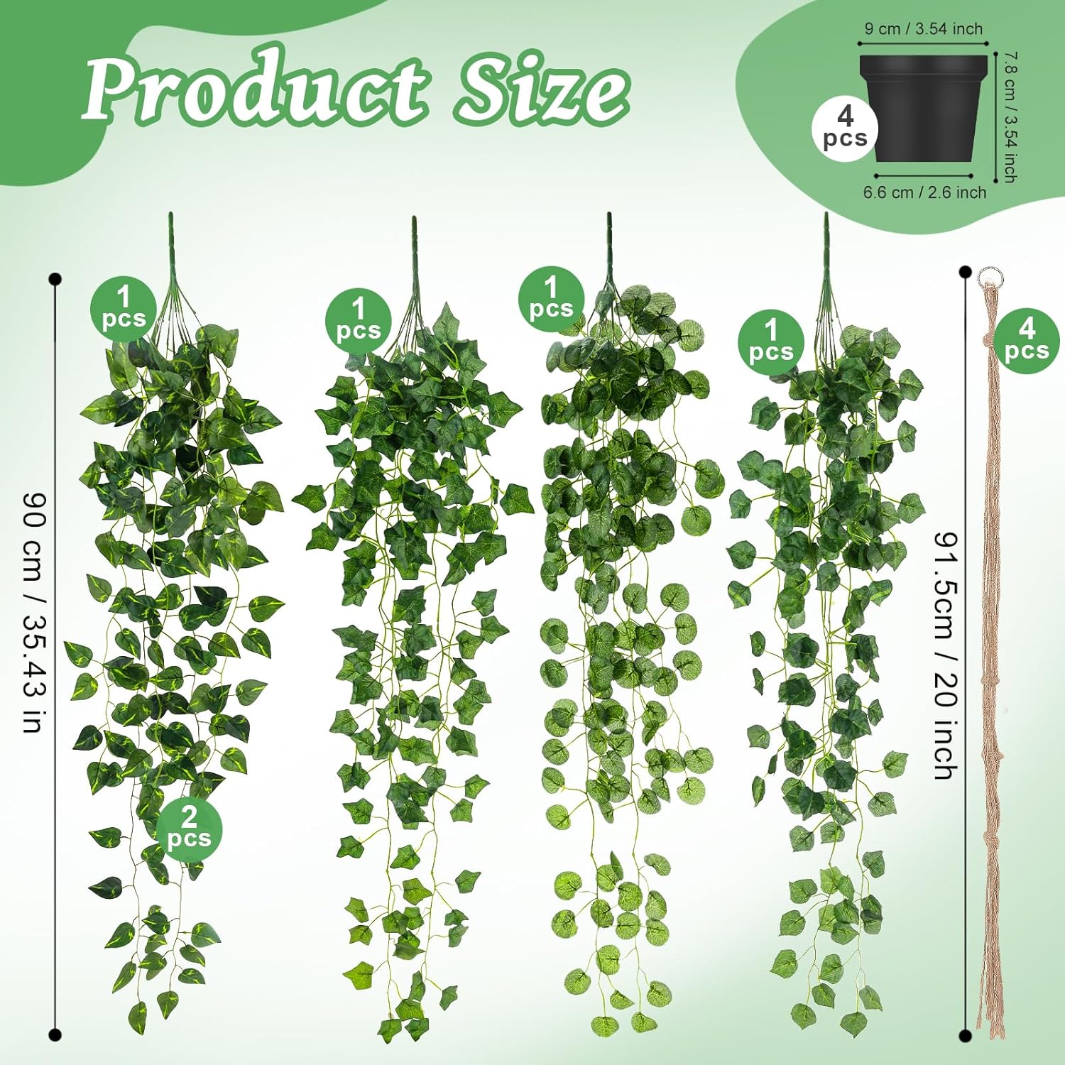 Folmywy 4 Pack Artificial Hanging Plants Vines with Pot Fake Vine Potted Plant Mixed Greenery Leaves Plant Theme Classroom Decoration for Indoor Outdoor Living Room Office Shelf - Image 2