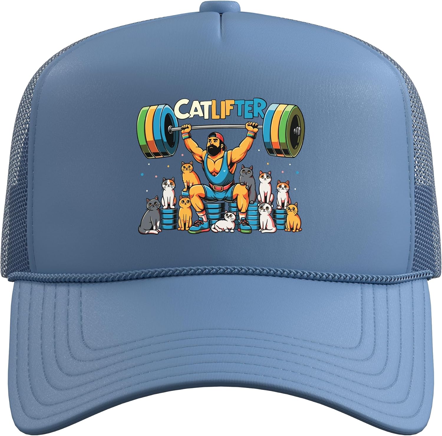 Deadlifter Fitness Workout Bodybuilder Deadlifting Cat Trucker Hat with Adjustable Mesh Back image 2