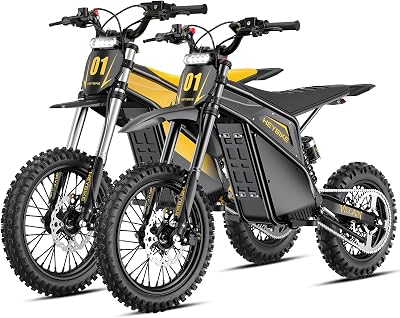 Heybike Villain Dirtbike, 14" Fat Motorcycle for Teens, Fit Age 13+（Set of 2; Dark+Yellow）