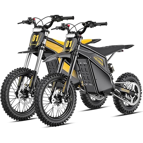 Heybike Villain Dirtbike, 14" Fat Motorcycle for Teens, Fit Age 13+（Set of 2; Dark+Yellow）