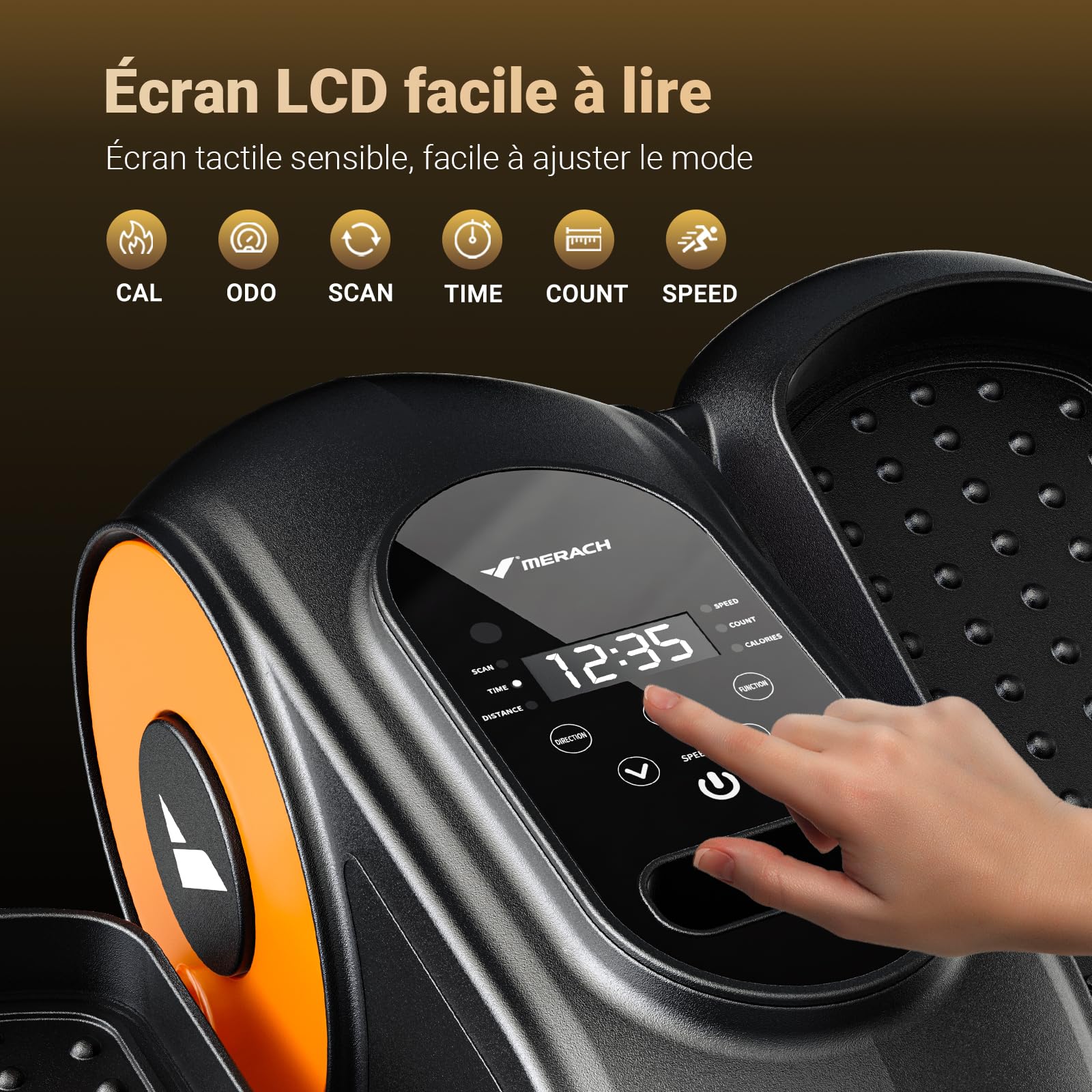 MERACH Elliptique de Bureau pour Maison, Mini Vélo Elliptique ÉLectrique Compact avec Télécommande, Écran, 12 Vitesses, Sangles pour Les Pieds, Silencieux et Portable, pour Seniors et Adultes