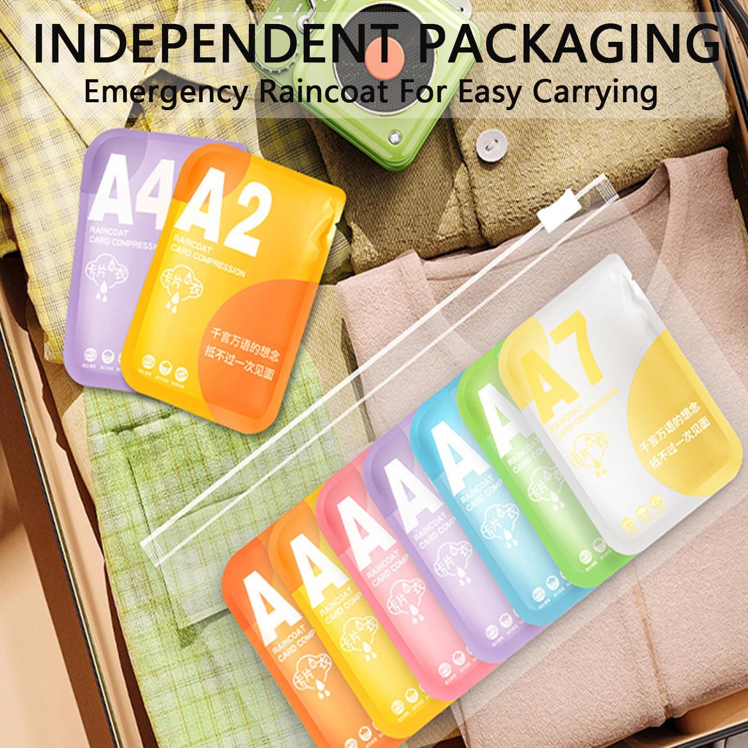 Disposable Rain Poncho Emergency Ponchos Rain Coat for Adults Women Men Compact Size 7 Packs 7 Color with Hood - Image 5