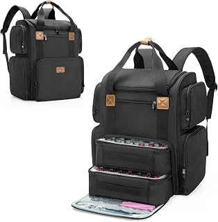 BAFASO Nail Polish Organizer Backpack Holds 70 Bottles and a Nail Lamp, Nail Polish Organizer Case with 2 Removable Pouches and a Laptop Sleeve (Patented Design), Black