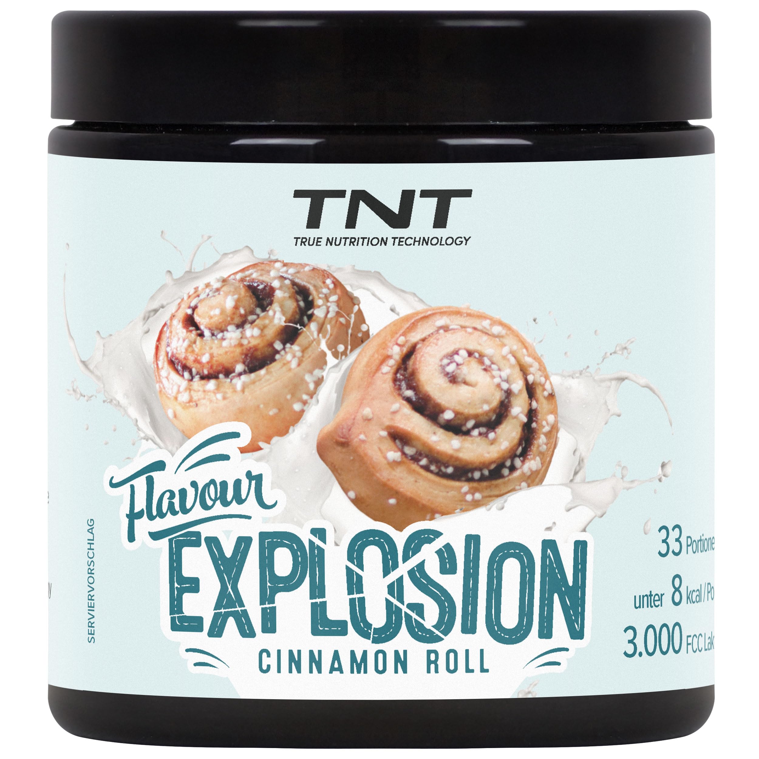 TNT Geschmackspulver "Flavour Explosion" (Cinnamon Roll / 100g) • Unter 10 kcal pro Portion • Kalorien sparen • Ideal für Joghurt, Quark, Protein–Shakes, etc.