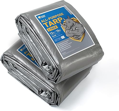 Miniatura 147 de GUARD SHIELD Lona resistente de 20 x 20 pies, cubierta de lona de polietileno negra y plateada impermeable, gruesa, multiusos, de 25/64 pulgadas