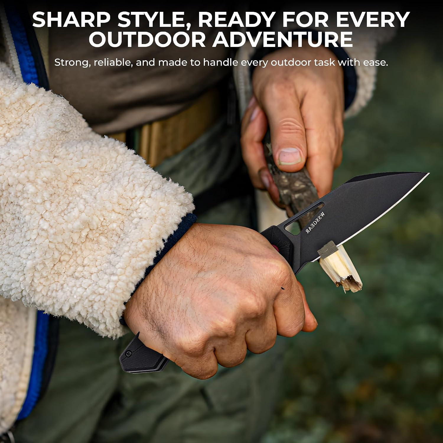D2 Steel Folding Pocket Knife with Side Lock - 4.52” Black G10 Handle, Titanium Coated EDC Blade, Survival Tool + Bonus Emergency Pocket Wire Saw
