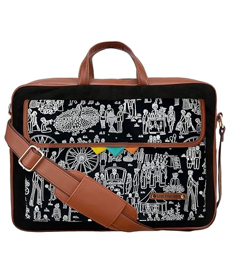 Funk For Hire Mela Printed One Pocket Cotton Canvas Unisex 15.6 inch Laptop Bag Black