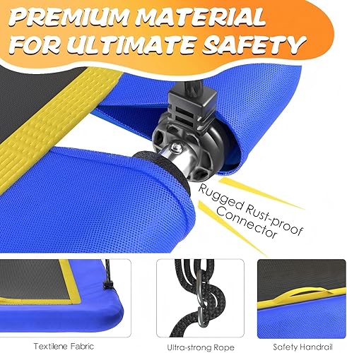 Miniatura 4 de Columpio de árbol de plataforma rectangular de 60 pulgadas para niños y adultos, columpio gigante con correa ajustable para colgar, tela de