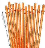 Vista 18 de Paquete de 24 pajitas de plástico reutilizables con purpurina, vaso duro de 11 pulgadas de largo con cepillo de limpieza, apto para lavavajillas