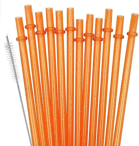 Miniatura 18 de Paquete de 24 pajitas de plástico reutilizables con purpurina, vaso duro de 11 pulgadas de largo con cepillo de limpieza, apto para lavavajillas