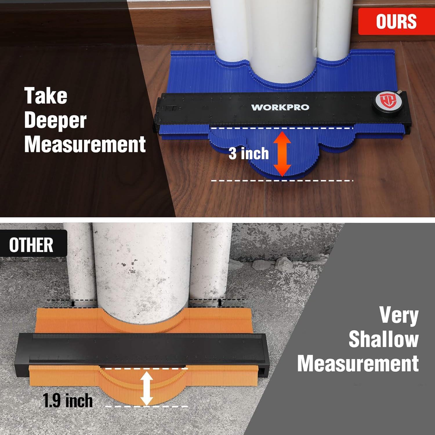 WORKPRO Connectable Contour Gauge (10+10 Inch), Profile Duplicator with Lock, Precisely Copy Irregular Shape, Gift for Father, Husband, Outline Marking Tool for Woodworking Floor, Carpet, Tile Laying