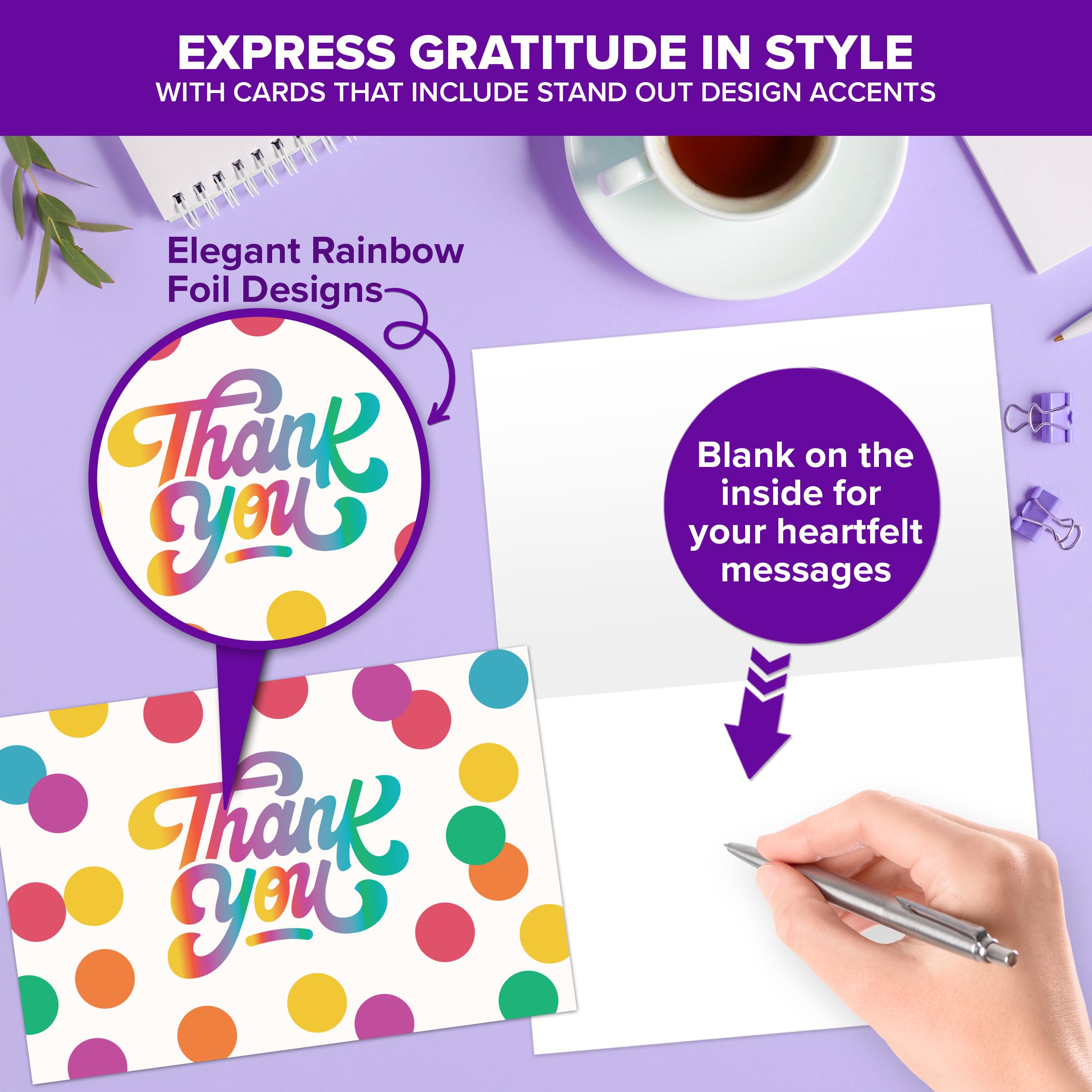 Decorably Assorted Thank You Cards with Envelopes & Stickers – 24 Pack ...