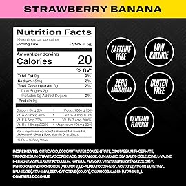PRIME HYDRATION+ Sticks Strawberry Banana | Hydration Powder Single Serve Sticks | Electrolyte Powder On The Go | Low Sugar | Caffeine-Free | Vegan | 16 Sticks