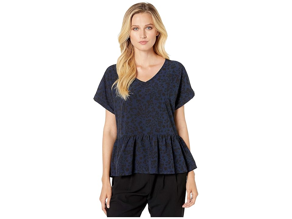 

Bobeau Peplum Blouse (Shadow Floral Navy) Women's Clothing, Blue