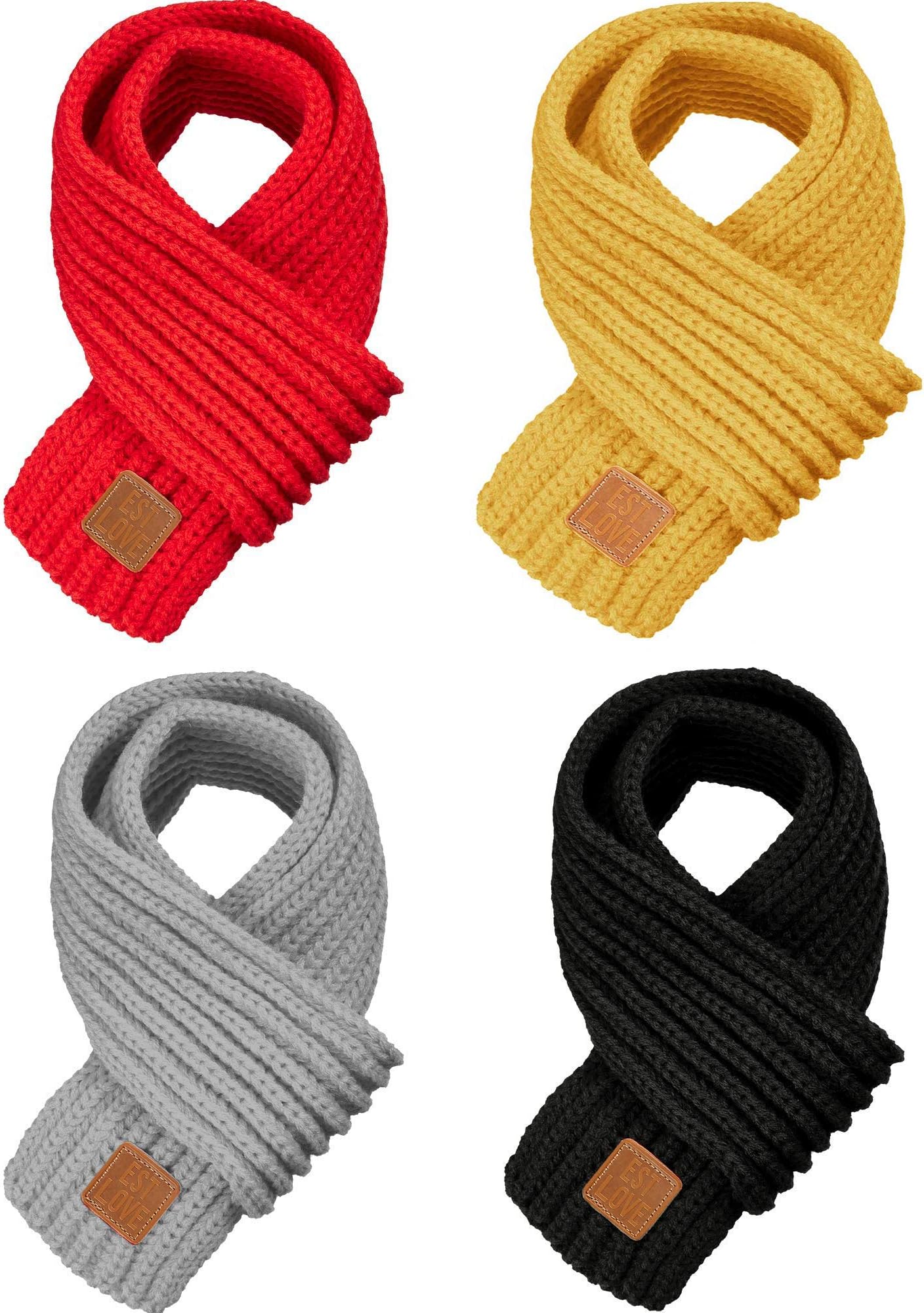 4-Pack Kids Knitted Scarf Solid Color Winter Warm Wrap Scarves for Boys Girls