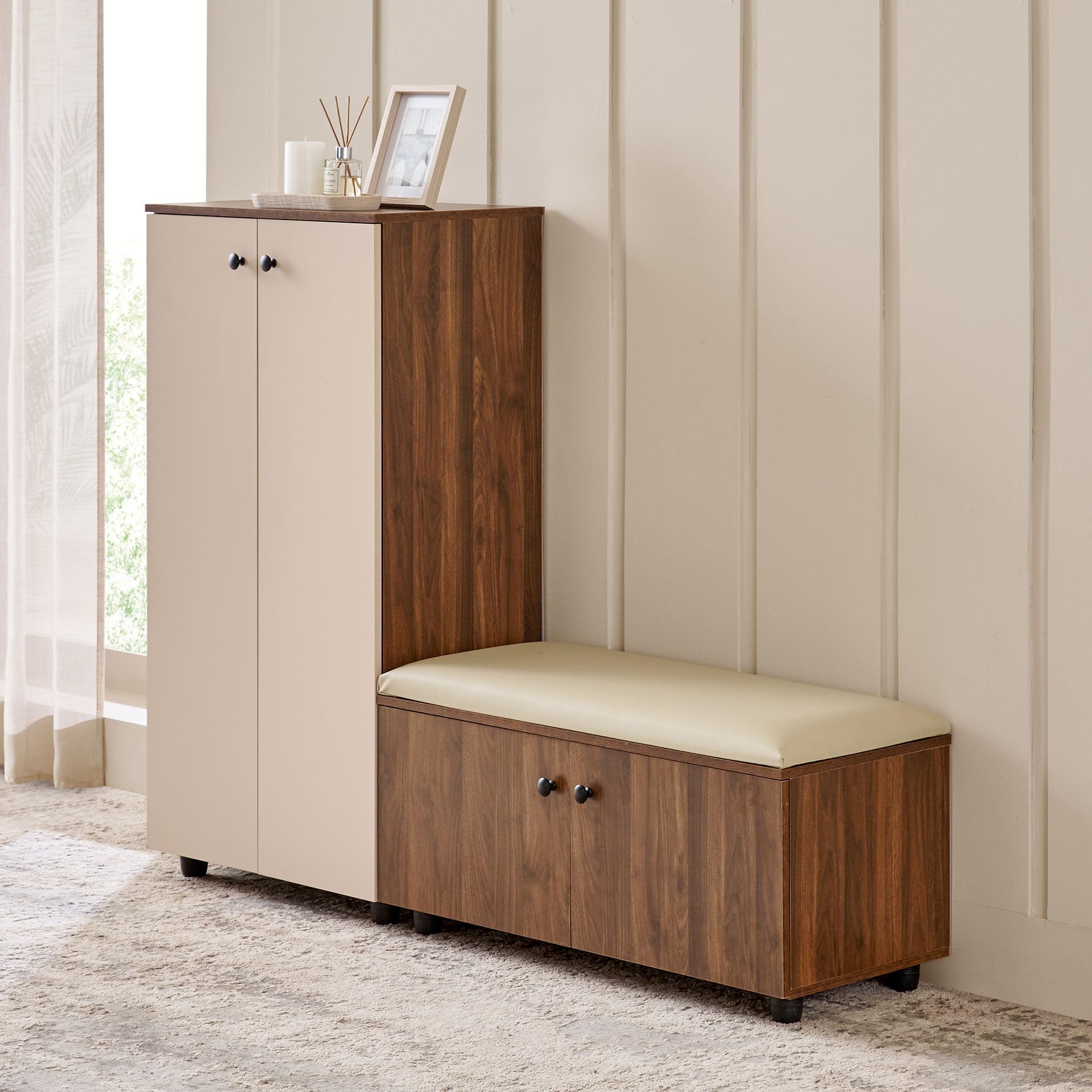Home Centre Addison 20 Pair Shoe Cabinet with Cushion Seat - Walnut-image-32