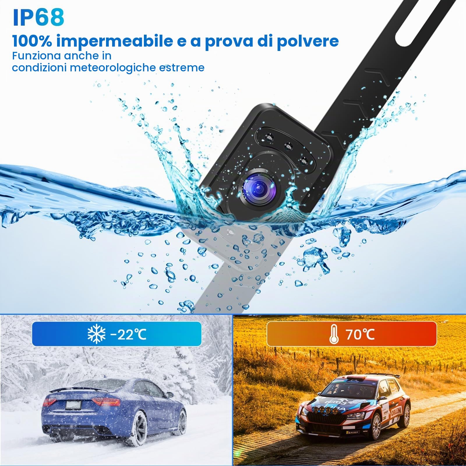 Kit Telecamera Retromarcia Wireless con monitor LCD da 5 Pollici Monitor con Schermo LCD AHD, Super Visione Notturna, Impermeabile IP69, Supporto 12V per Auto, Autobus, Camion, Rimorchi