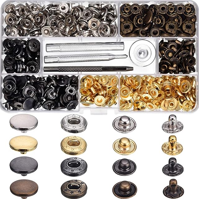 100 Set Snap Fastener Kit Leather Snaps Button Stainless Steel Press Stud Cap Snap Fasteners Press Studs with 4 Pieces Fixing Tools for Leather Craft Clothing Making, 12.5 mm in Diameter