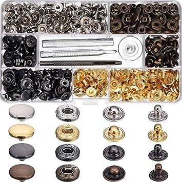 100 Set Snap Fasteners Leather Snaps Button Kit Press Studs with 4 Pieces Fixing Tools, 12.5 mm in Diameter