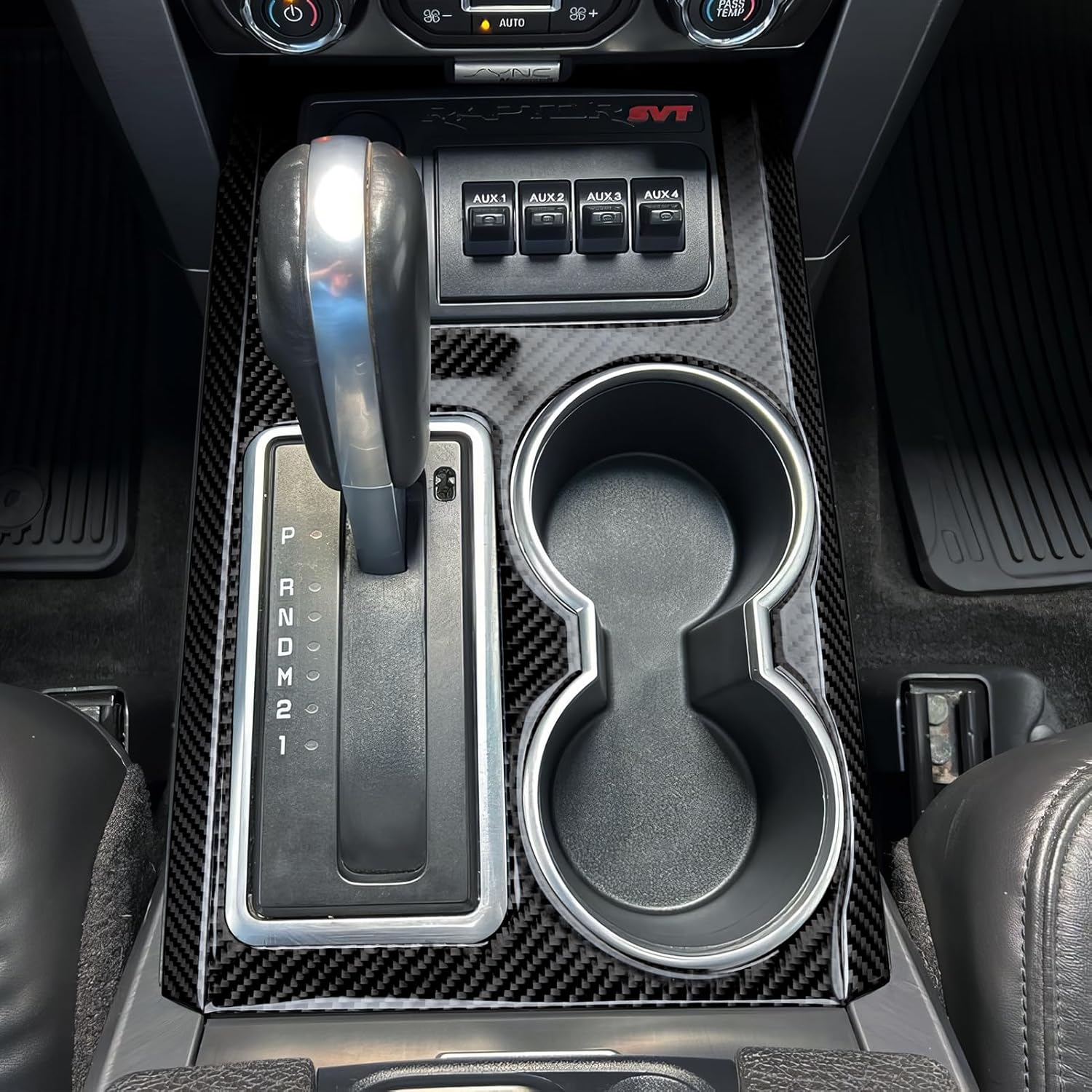 Car Carbon Fiber Gear Shift Cup Holder Panel Decal Sticker Interior Trim Cover Accessories for Ford F150 Raptor 2009 2010 2011 2012 2013 2014