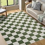 Area Rugs 5x7 for Living Room, Washable Low-Pile Checkered Boho Large Rug for Bedrooms, Non-Slip Soft Flat Print Plaid Carpet for Classroom, Dining Room, Office, Kids Playroom(Black and Camel)