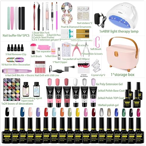 Miniatura 2 de Kit de esmalte de uñas de gel con lámpara UV de 48 W, 22 esmaltes de uñas con capa base y capa superior, juego de gel de uñas de extensión de 6