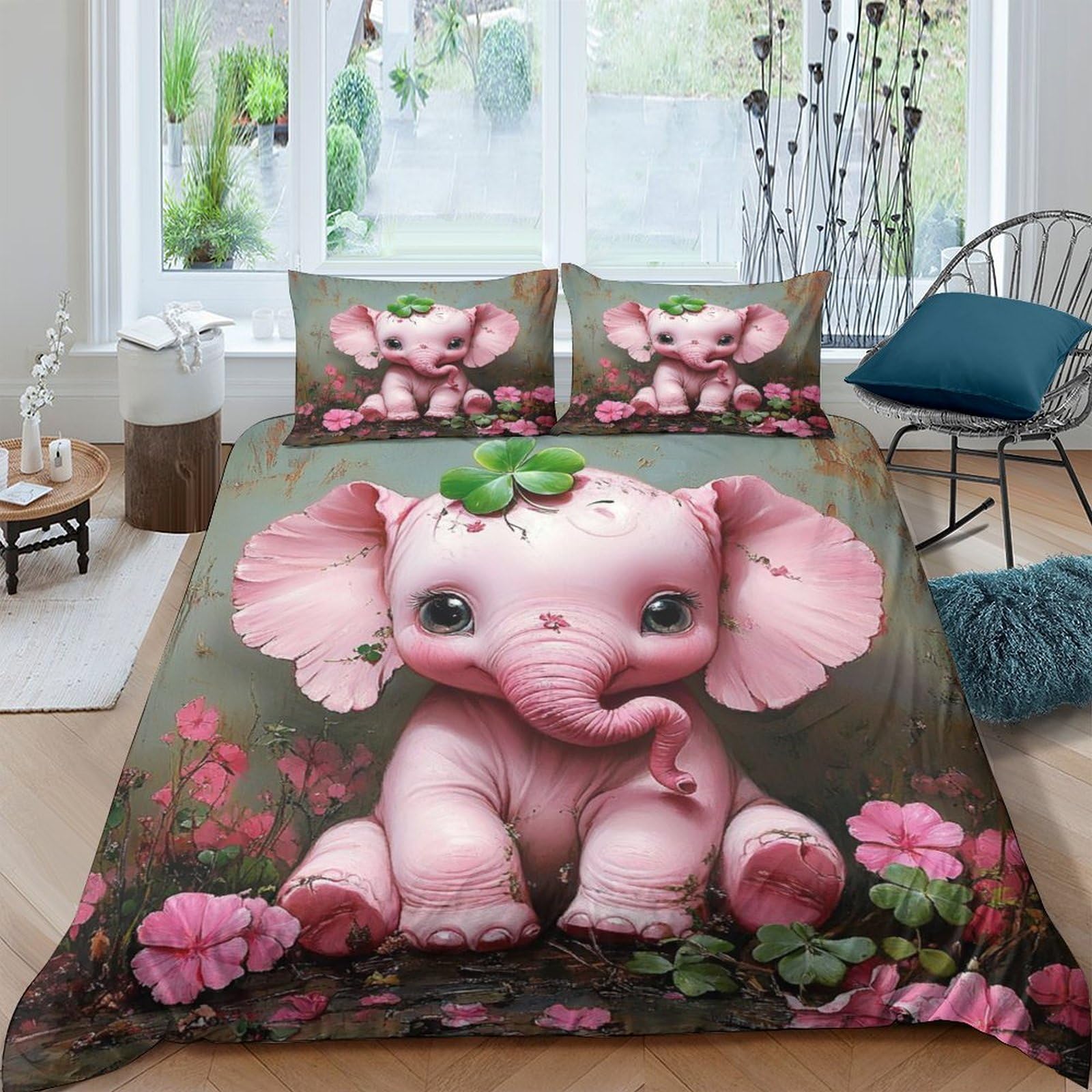 Ctjqhvkz Style-8 3D Printed Pink Baby Elephant Fitted Sheet Microfiber Soft Cartoon Floral Mattress Cover For Bedroom Dorm Decor Single（135X200cm）