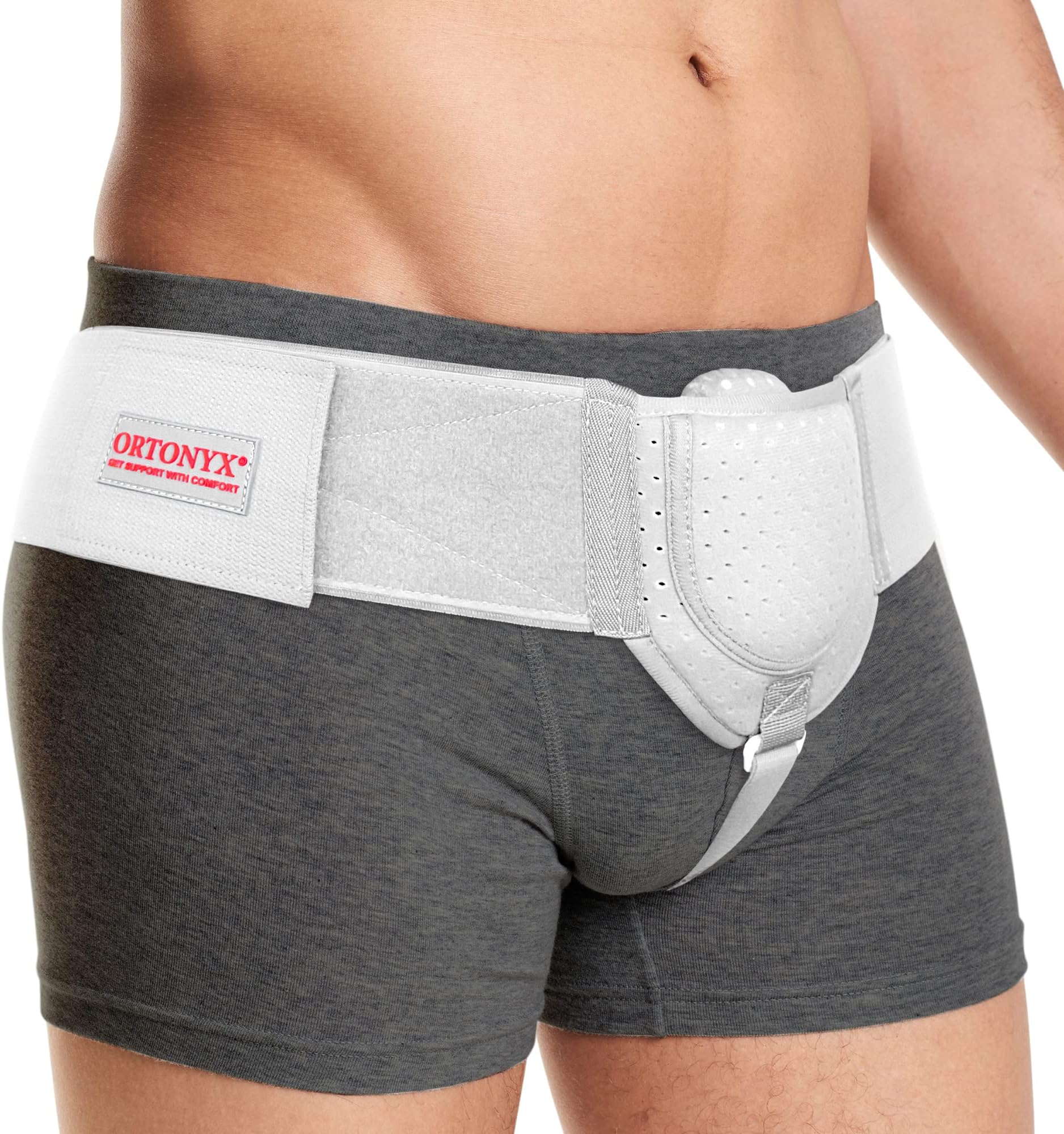 ORTONYX Inguinal Groin Hernia Belt for Men and Women with Removable Compression Pad and Adjustable Waist Strap, Hernia Support Truss for Inguinal, Incisional Hernias, Left/Right Side - White L/XXL