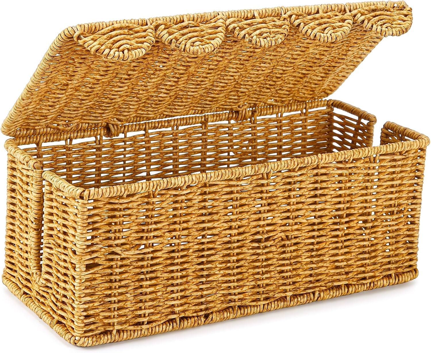 Scalloped Edge Cable Management Box, Handmade Rattan Cord Organizer