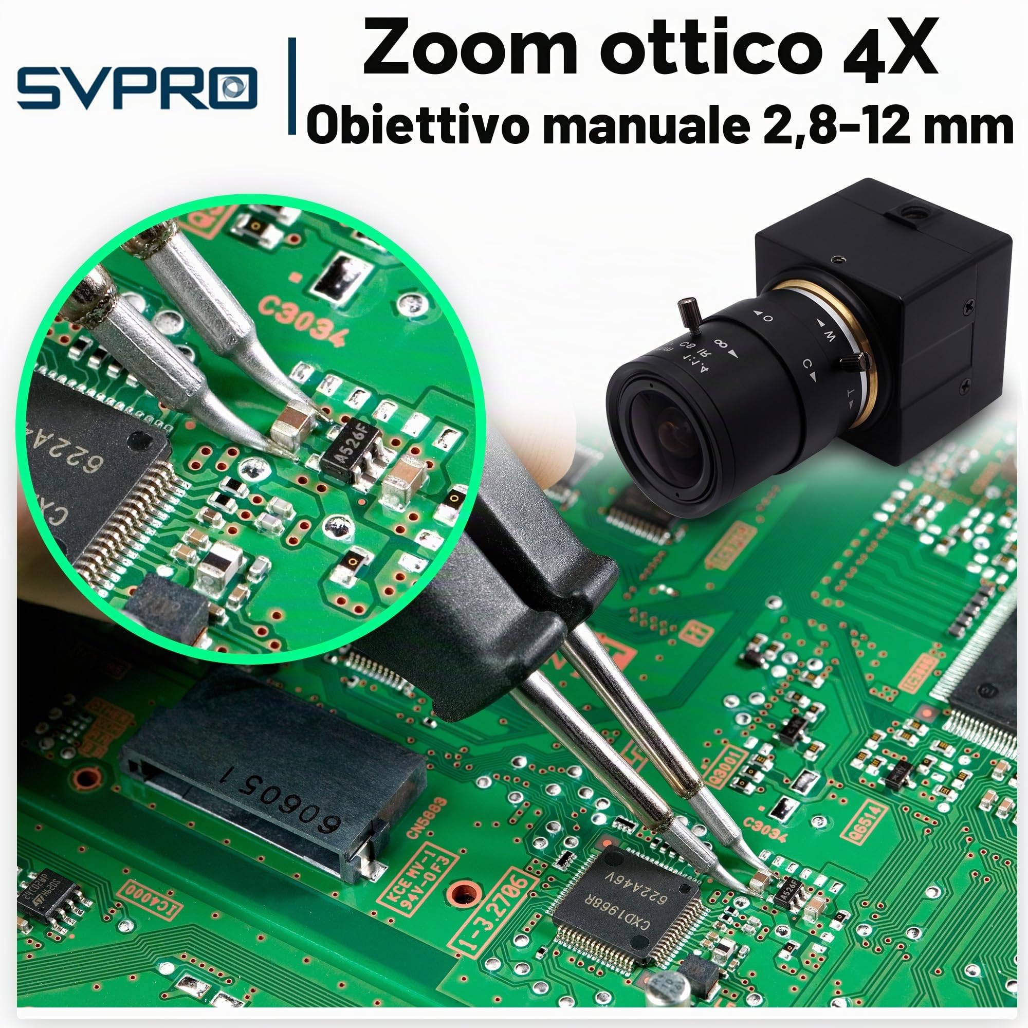 Svpro Webcamera USB 5 MP, 30 fps, obiettivo zoom 2,8-12 mm, IMX335, per monitoraggio macchina, a bassa luce, PC, laptop, UVC Plug-in Webcam per Windows, MacOS, Linux