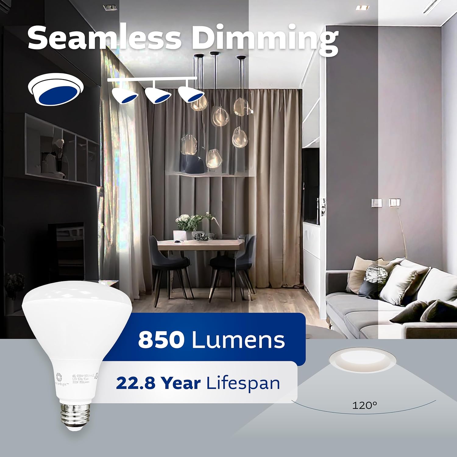 Dimmable LED BR30 Flood Light Bulb – 65W Equivalent, 850 Lumens, 5000K Cool White, UL Certified, Energy-Efficient & Long-Lasting – Perfect for Recessed & Track Lighting
