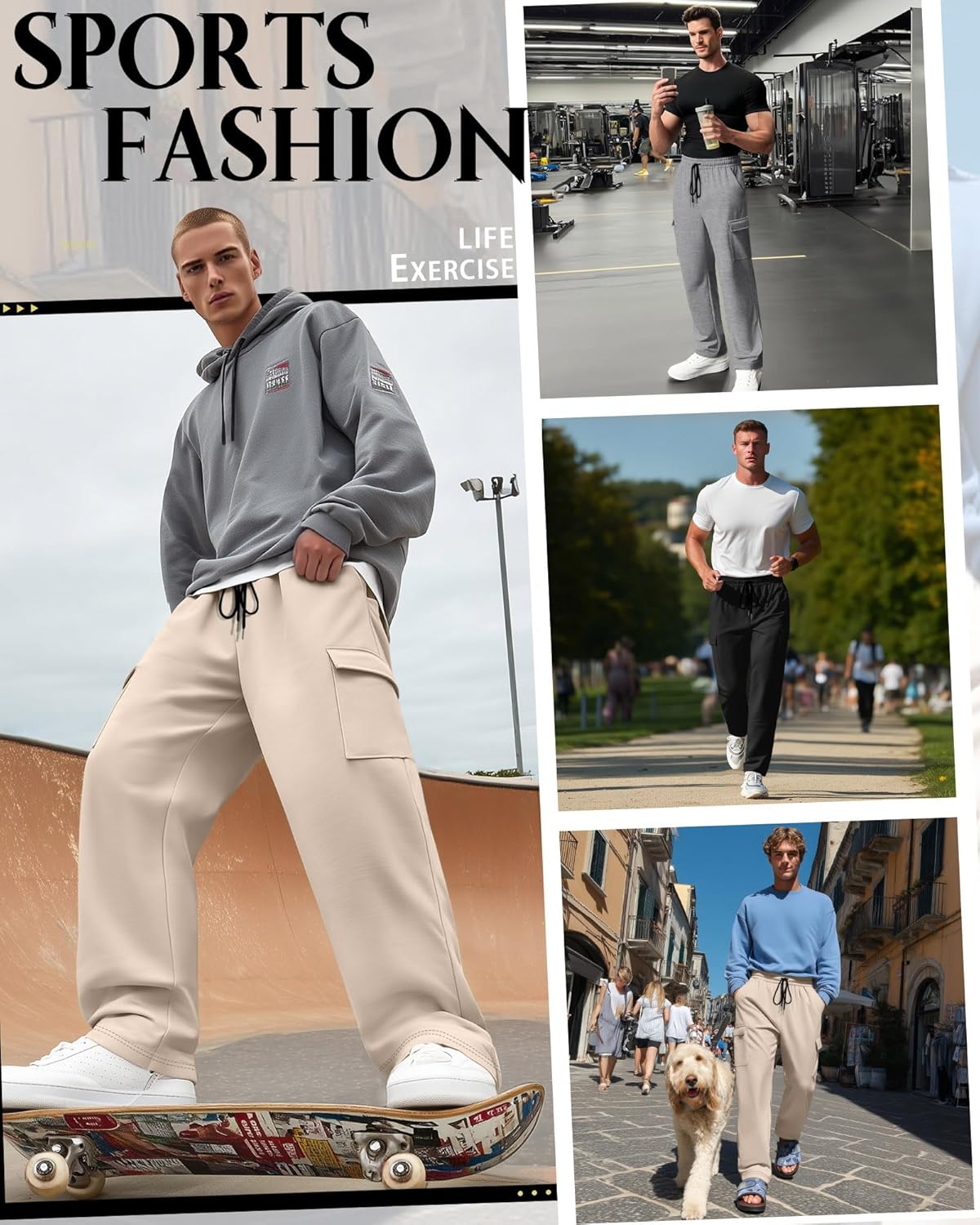 Neer 3 Pack Men's Baggy Cargo Sweatpants Open Bottom Joggers Straight Wide Leg Drawstring Lounge Pants with Pockets S to 3XL - Image 2