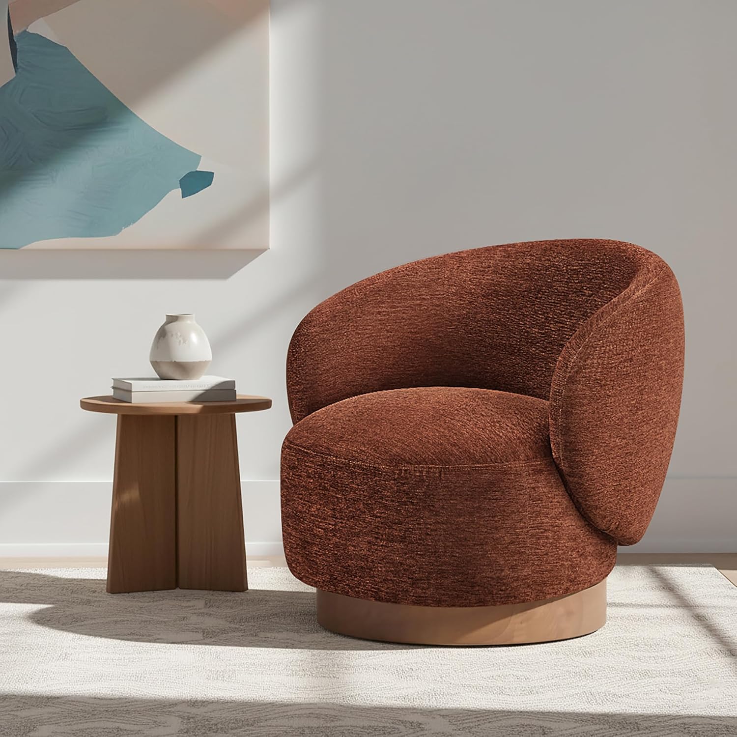 KISLOT Swivel Accent Chair Modern Round Barrel Armchair with Upholstered Performance Fabric for Living Room Bedroom Waitingroom,,Red