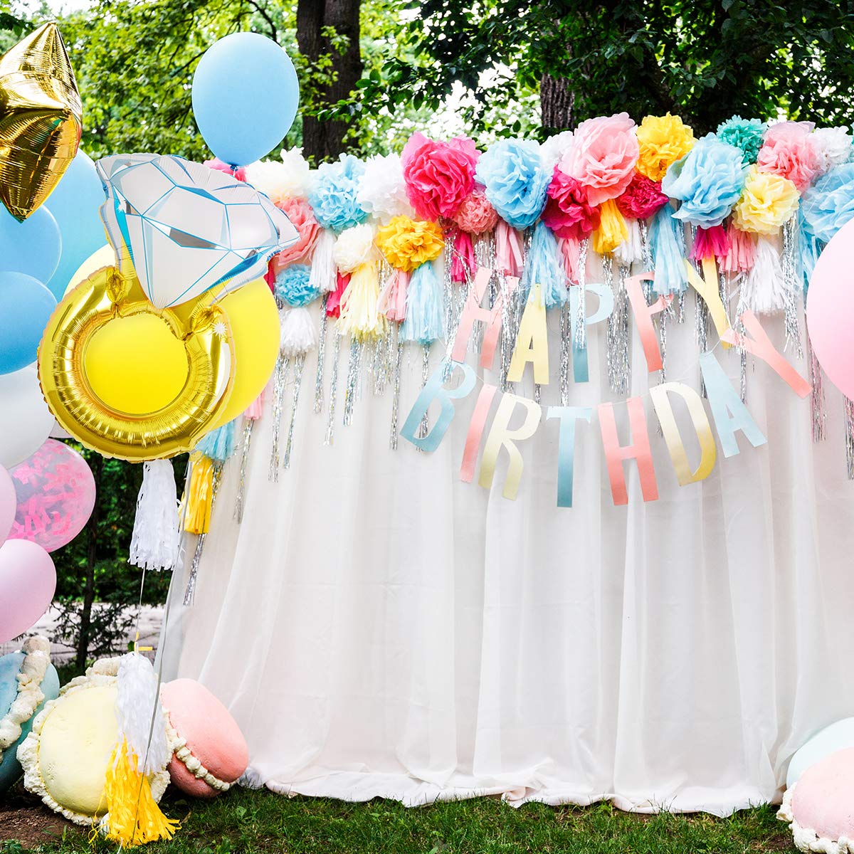 Ballons Alu Forme Bague Diamant Géant - 68x50 Cm, Or, 2 Pièces, Pour Fête Fiançailles/Mariage