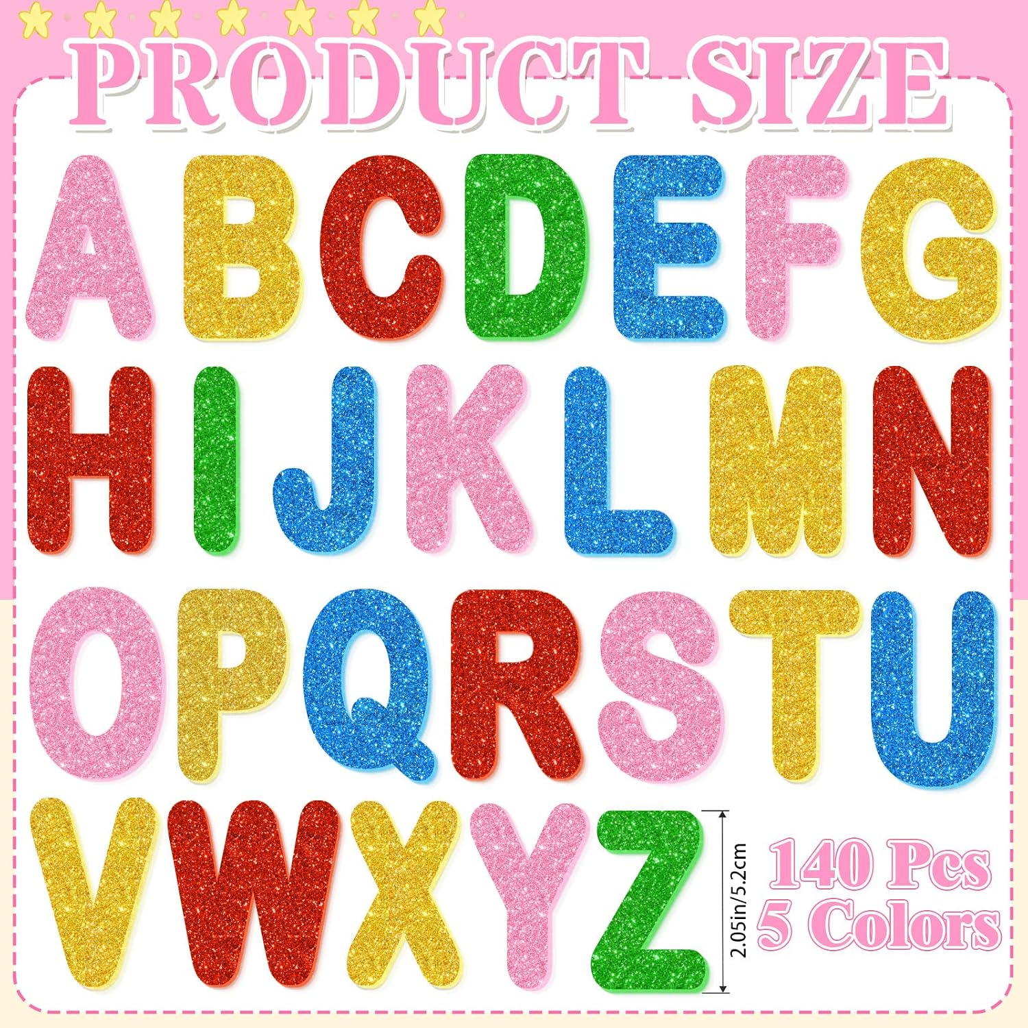 2 Inch Large Foam Letter Stickers Glitter Big Font, 140 PCS EVA Self-Adhesive 3D ABC Alphabet Stickers for DIY Crafts School Project Scrapbook Poster Bulletin Board Party Banner Classroom Home Decor